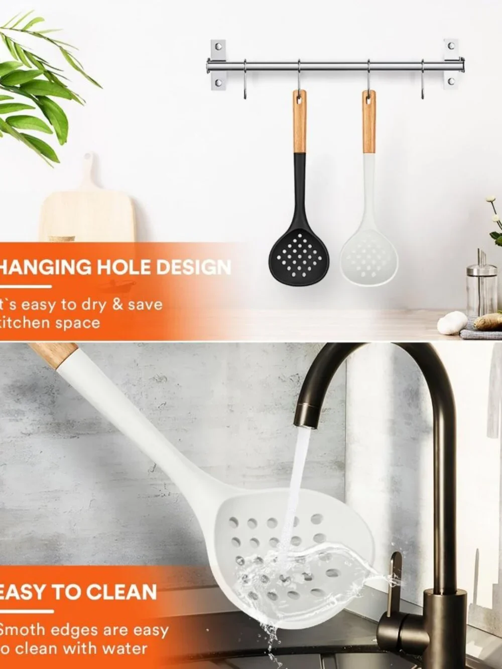 Large Heat-Resistant Kitchen Ladle Strainer & Slotted Spoon for Cooking & Frying